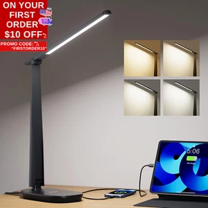 Desk Lamp for Home Office, Dimmable LED Desk Light with USB A+C Dual Charging, 4 - Picture 1 of 12