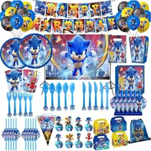 Cartoon Sonics Party Supplies Disposable Plates Tablecloth Cake Topper Banner Fo - Picture 1 of 36