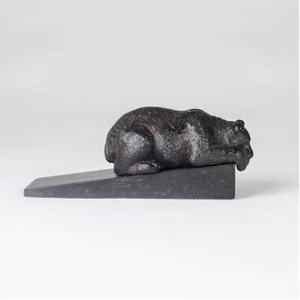 Resin Peeking Bear Wooden Base Door Wedge Shabby Chic Door Stopper Stop - Picture 1 of 1