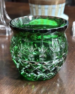 Vintage Bohemian Style Hand Cut To Clear Crystal Green Pineapple Starburst  Bowl - Picture 1 of 8