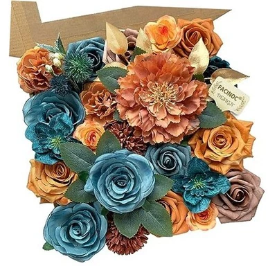 Розы искусственные цветы букет бокс-сет поддельный цветок для DIY S (оранжевый, бирюзовый) - Изображение 1 из 4