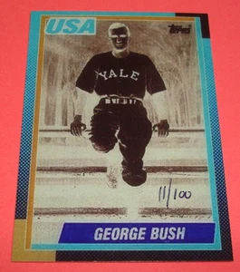 NEGATIVO 1990 Topps Baseball #USA1 Presidente George Bush Yale RISTAMPA #11/100 - Foto 1 di 5