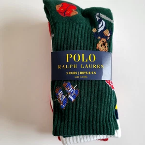 Polo Ralph Lauren Ragazzi 3 Paia Calze Iconiche ORSO 3pz Calze Crew Taglia S 8-9,5 - Foto 1 di 4