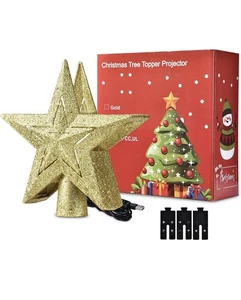Christmas Tree Topper Star 3D LED Snowflake Rotated Projector Golden/Silver - Picture 1 of 8