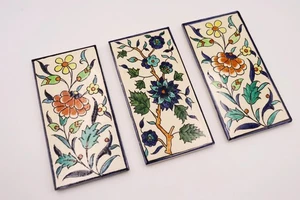 Jerusalem Pottery Karakashian Bros Juego de 3 azulejos cerámica floral #D - Imagen 1 de 4