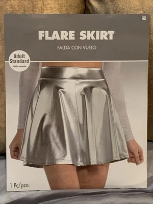 FALDA ACAMPANADA Color: PLATA Adulto Talla Estándar Disfraz Halloween Juegos con disfraces Nuevo Foto 1 de 2