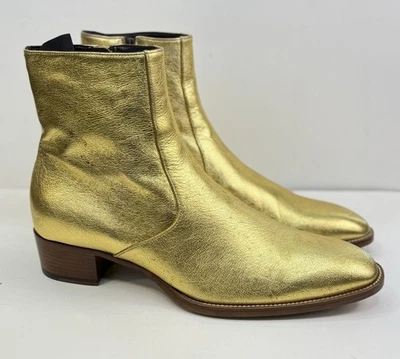 YSL Saint Laurent Wyatt 40 Gold Leather Boots sz 43.5EU / 10.5 US MEN - Image 1 of 4