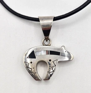 Ray Tracey Knifewing Segura Navajo Large Inlay Hopi Spirit Bear Pendant Necklace - Picture 1 of 10