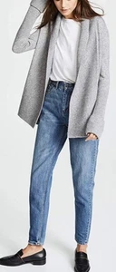 $395 VINCE GRAY WOOL/CASHMERE WIDE RIBBED COLLAR OPEN FRONT CARDIGAN SWEATER S - Picture 1 of 19