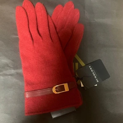 Guantes de lana BURBERRY con ribete de cinturón de cuero forro a cuadros rojos hechos en Japón usados Foto 1 de 4