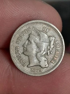 1869 Three Cent - Repunched Date FS-302. #2 - Picture 1 of 6