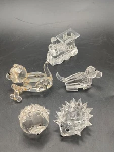 Set of 5 Mini Crystal Figurines – Train, 2 Dogs & 2 Hedgehogs | 3–4 cm | GC - Picture 1 of 2