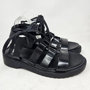 ASOS sandali gladiatore neri cinturino pelle plateau cravatta punta aperta tacco misura 7 - Foto 1 di 11