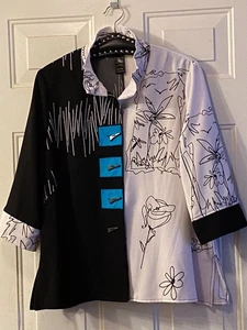 NEW Ali Miles Sz PL Jacket Button 3/4 Sleeve Wire Collar Artsy Mixed Print - Picture 1 of 12