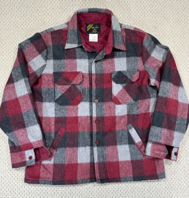 De Colección Años 70 SEARS Franela Camisa Chaqueta Para Hombres XLT Rojo Cuadros Mezcla Lana Botones Ancla Foto 1 de 4