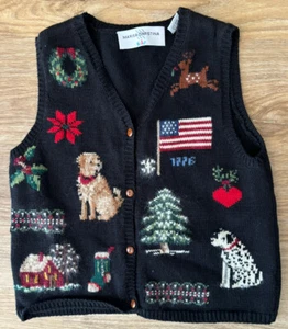 Vtg Marisa Christina Christmas Children’s Black Sweater Holiday Vest Medium 5-6 - Picture 1 of 4