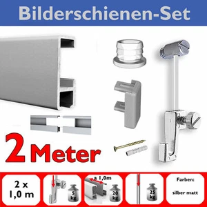 Gallery Rail, Picture Rail With Glider 2 M, Picture Rails Set, Matt Silver - Picture 1 of 1