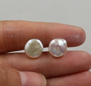 11-12 mm White Keshi Baroque Pearl Earrings Stud - Picture 1 of 6