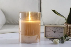 Light Garden RADIANCE POURED WAX FAUX CANDLE 3.5x6" CHAMPAGNE Pretty 478266 NEW - Picture 1 of 7