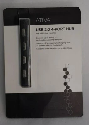 Ativa 4-Port hub USB 2.0-Charging Hub Black Model UH-118 - Image 1 of 2