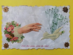 CPA Irisée FANTAISIE CHROMO Main Colombe Fleurs à Louise VILLEMIN de CHAUX-NEUVE - Foto 1 di 2