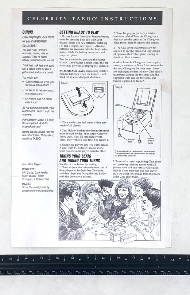 Milton Bradley Celebrity Taboo Juego de Cartas 1991 - Hoja de Reglas SOLAMENTE - BUENO Foto 1 de 1