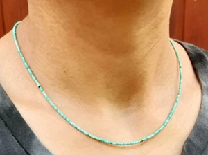Natural Turquoise Seed Rondelle Minimalist Dainty Beads Necklace Sterling Silver - Picture 1 of 5