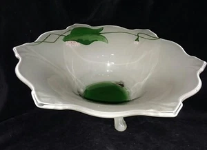 Lancaster ? Glass Green and White 3 Footed Hand Painted Bowl 11.75" - Picture 1 of 9