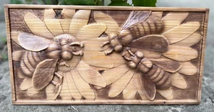 Bees Gather Collect Honey From Flowers Wood Carving Multicolor Picture Woodworki - Picture 1 of 22