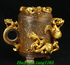 5,9" Old China Liuli Bag Copper Gild Dynasty Pixiu Dragon Beast Phoenix Cup