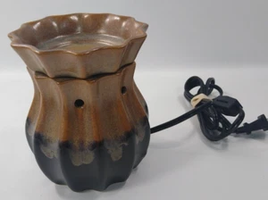 Calentador de cera Scentsy Ria tamaño completo marrón dorado negro esmalte por goteo iridiscente retirado - Imagen 1 de 9