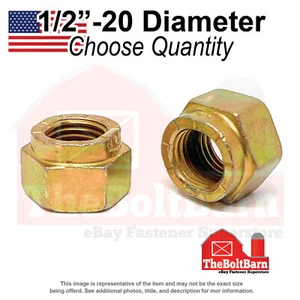 1/2"-20 Grade L-9 Hex Collar Lock Nuts Zinc Yellow Fine USA Made (Pick Qty) - Picture 1 of 7