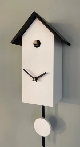 cuckoo clock germany wood design quartz battery operated modern white black Cover