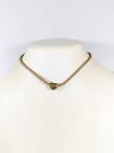 Bronze tone Hert Slide Charm Tan Braided Leather Cord Choker Necklace 16 inches