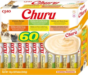 Churu Snack per Gatti Cremoso in 4 Varietà Al Pollo - 60 Stick X 14G - Cibo per  - Foto 1 di 12