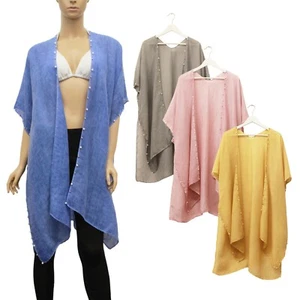 Women's Cover Up Kimono Cardigan Pearls Beads Beach Robe Swimsuit Swimwear - Picture 1 of 52