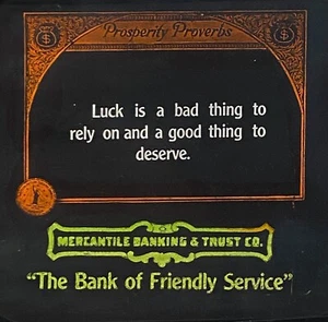 Wohlstandssprichwörter Vintage Stummfilm Ära Bank Werbung Glas Laterne Dia - Bild 1 von 3