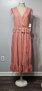 Caslon Faux Wrap Ruffle Dobby Maxi Dress Pink Desert Size M= 8-10 NWT - Picture 1 of 8