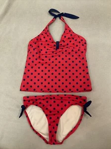 Lands End Tankini Swimsuit Set 14 Girls Red Navy Blue Flaw - Picture 1 of 6
