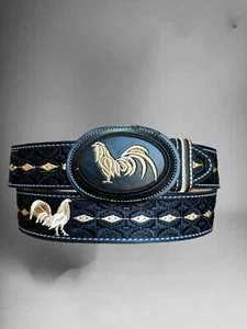 Cinto Bordado Vaquero Charro de Piel Hombre Western Cinturón Vaquero Bordado - Imagen 1 de 3