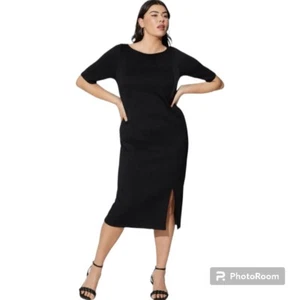 5X 28W Vestido ceñido al cuerpo negro tórrido manga corta elástico Cupro tejido medio tripulación - Imagen 1 de 9