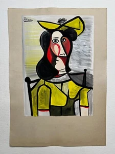Pablo Picasso (Handmade) Drawing On Paper Signed & Stamped Mixed Media, Vtg Art - Picture 1 of 5