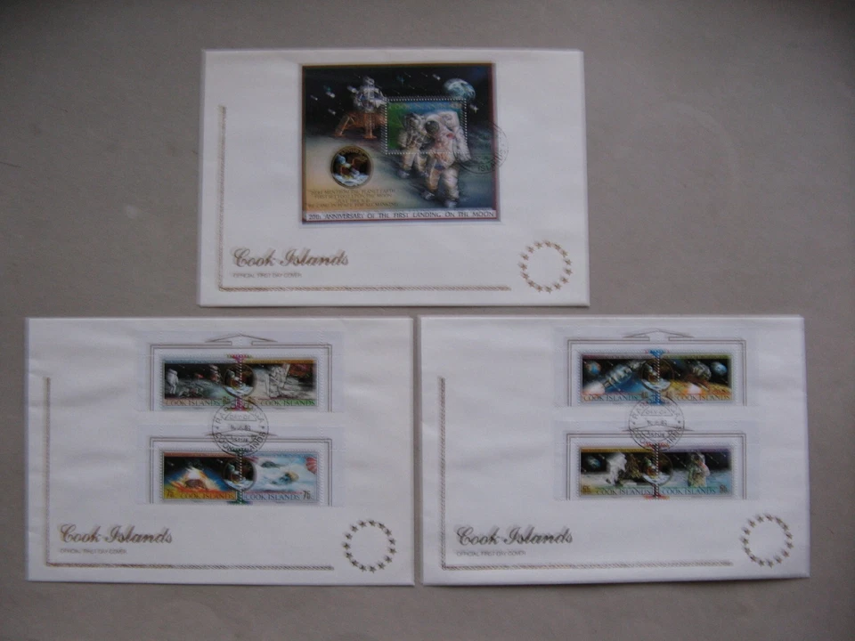 COOK ISLANDS, 3x cover FDC 1989, set + S/S 20th ann first moon landing Apollo 11 - Image 1 of 1