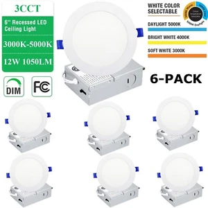 6 Pack 6 Inch 3CCT Ultra Slim LED Recessed Ceiling Lights with Junction Box NEW - Picture 1 of 17