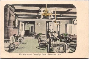 1910s TEMPLETON California Postcard "Fireplace and Lounging Room, TEMPLETON INN" - Picture 1 of 2