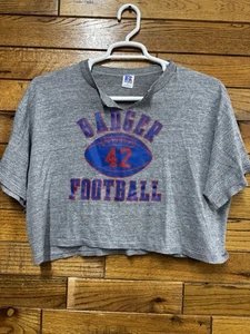 Russell Athletic Vtg 80s Badger Football T-Shirt Crop Top Half T XL USA Made - Picture 1 of 5