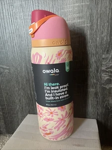 OWALA FUNKY FLORAL! 32oz Free Sip Insulated Stainless Steel Water Bottle NEW - Picture 1 of 4