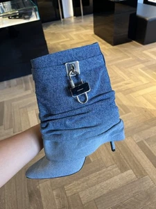 GIVENCHY NIB $2650. Shark Lock Denim Stiletto Ankle Boot Shoe S6 - Picture 1 of 6