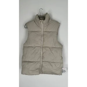 Asos Design Mens Zip Up Puffer Vest Ecru Size Medium New Stone Neutral Layering - Picture 1 of 6