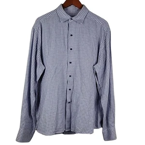 David Donahue Fusion Leinenmischung Oberhemd Herren 17 L/XL Lavendelblau Kariert - Bild 1 von 13